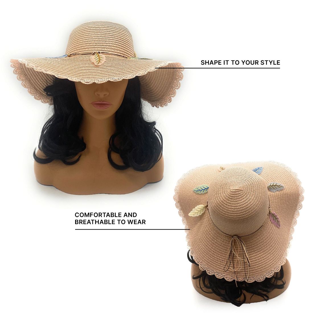 Empire Cove Womens Wide Brim Straw Hat Floppy Sun Hat Panama Fedora Summer-Flower Pink-
