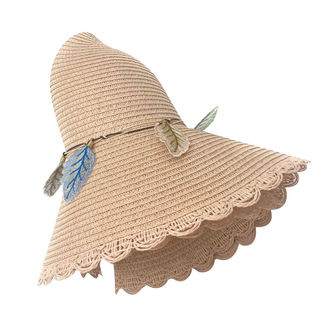 Empire Cove Womens Wide Brim Straw Hat Floppy Sun Hat Panama Fedora Summer-Flower Pink-