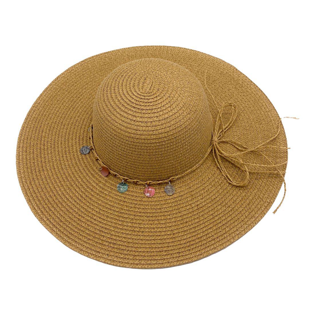 Empire Cove Womens Wide Brim Straw Hat Floppy Sun Hat Panama Fedora Summer-Shells Tan-