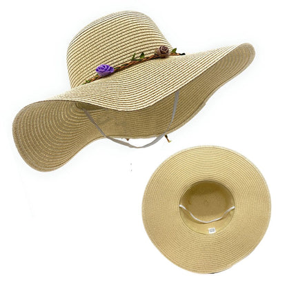 Empire Cove Womens Wide Brim Straw Hat Floppy Sun Hat Panama Fedora Summer-Flower Pink-
