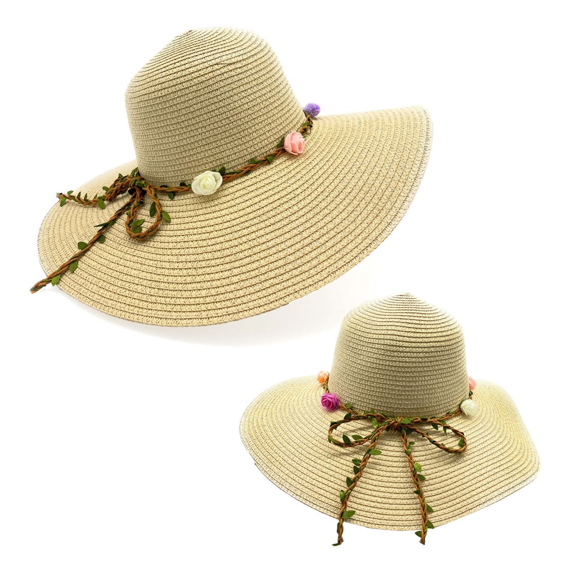Empire Cove Womens Wide Brim Straw Hat Floppy Sun Hat Panama Fedora Summer-Flower Pink-