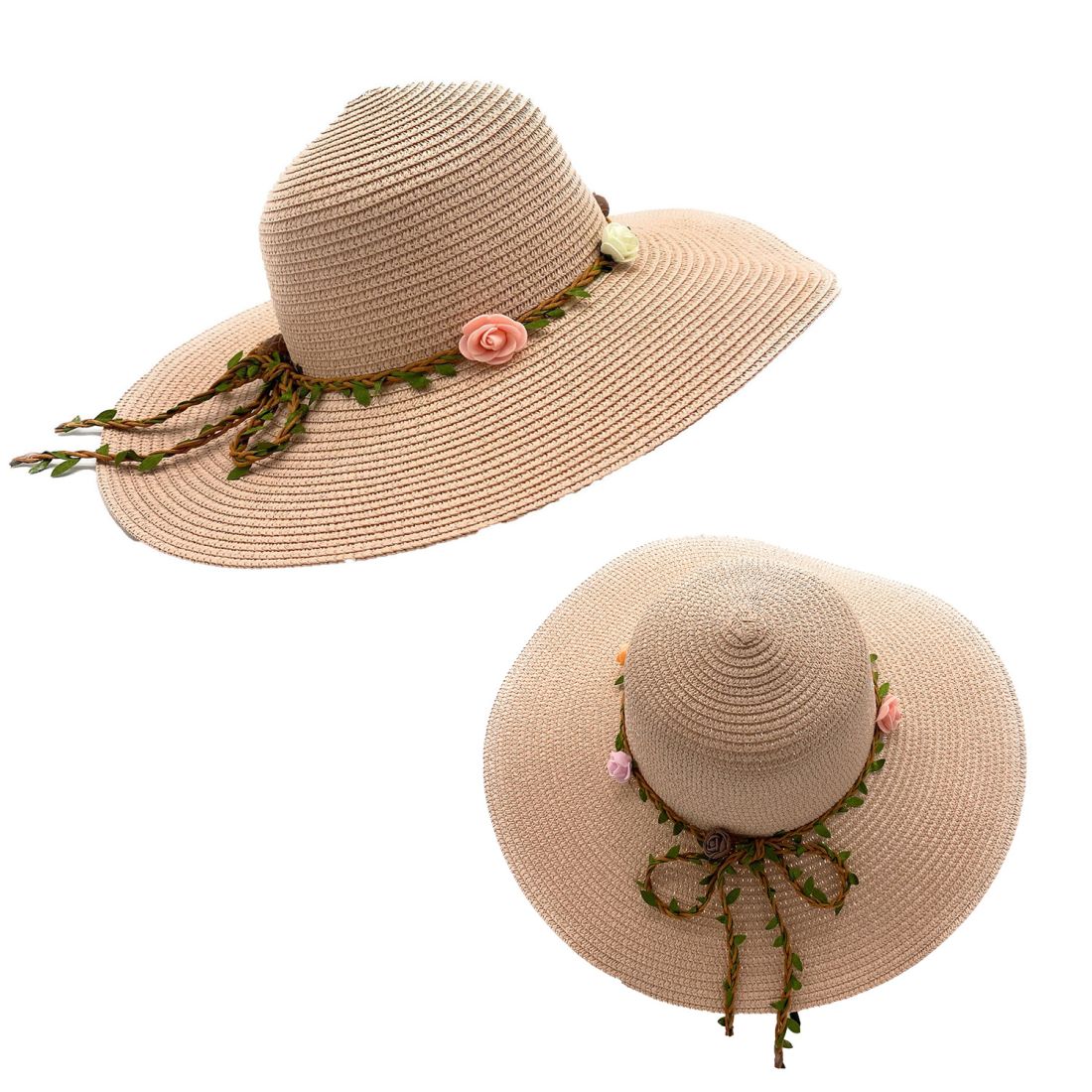 Empire Cove Womens Wide Brim Straw Hat Floppy Sun Hat Panama Fedora Summer-Flower Pink-