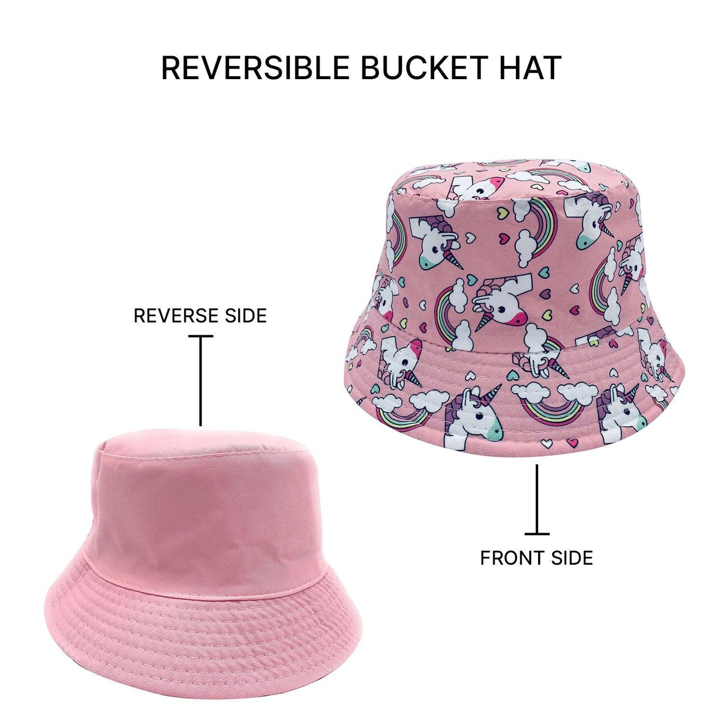 Empire Cove Kids Unicorns Bucket Hat Reversible Fisherman Cap Girls Summer Beach-Unicorn Pink-