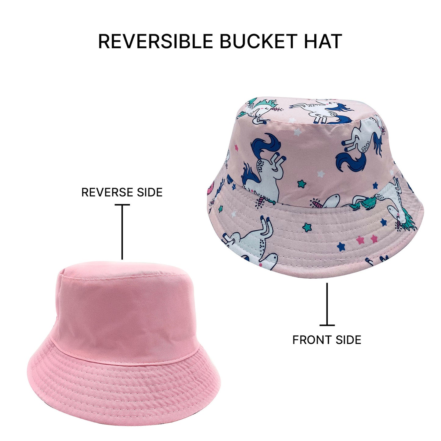 Empire Cove Kids Unicorns Bucket Hat Reversible Fisherman Cap Girls Summer Beach-Unicorn Pink-