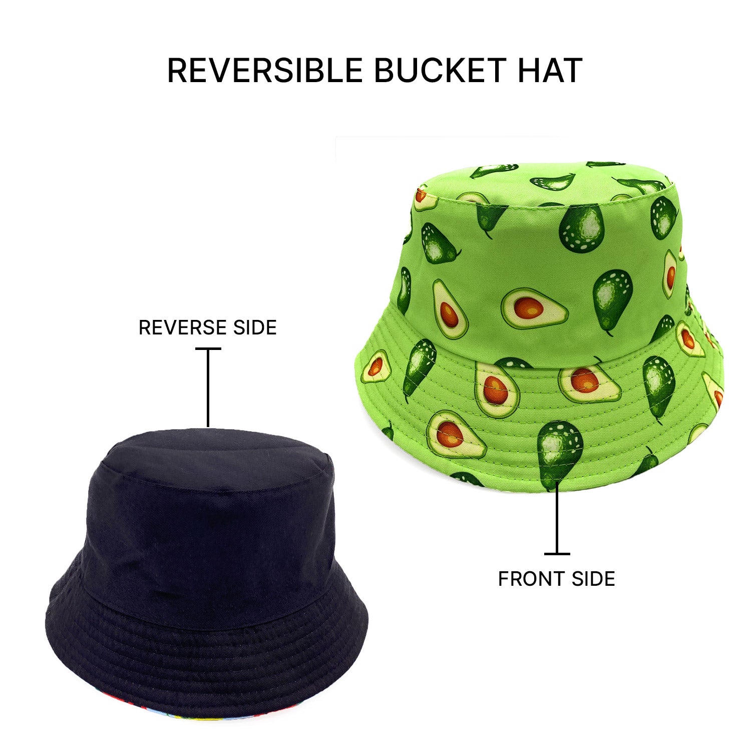 Empire Cove Fruit Designs Bucket Hat Reversible Fisherman Cap Women Men Summer-Avocado-
