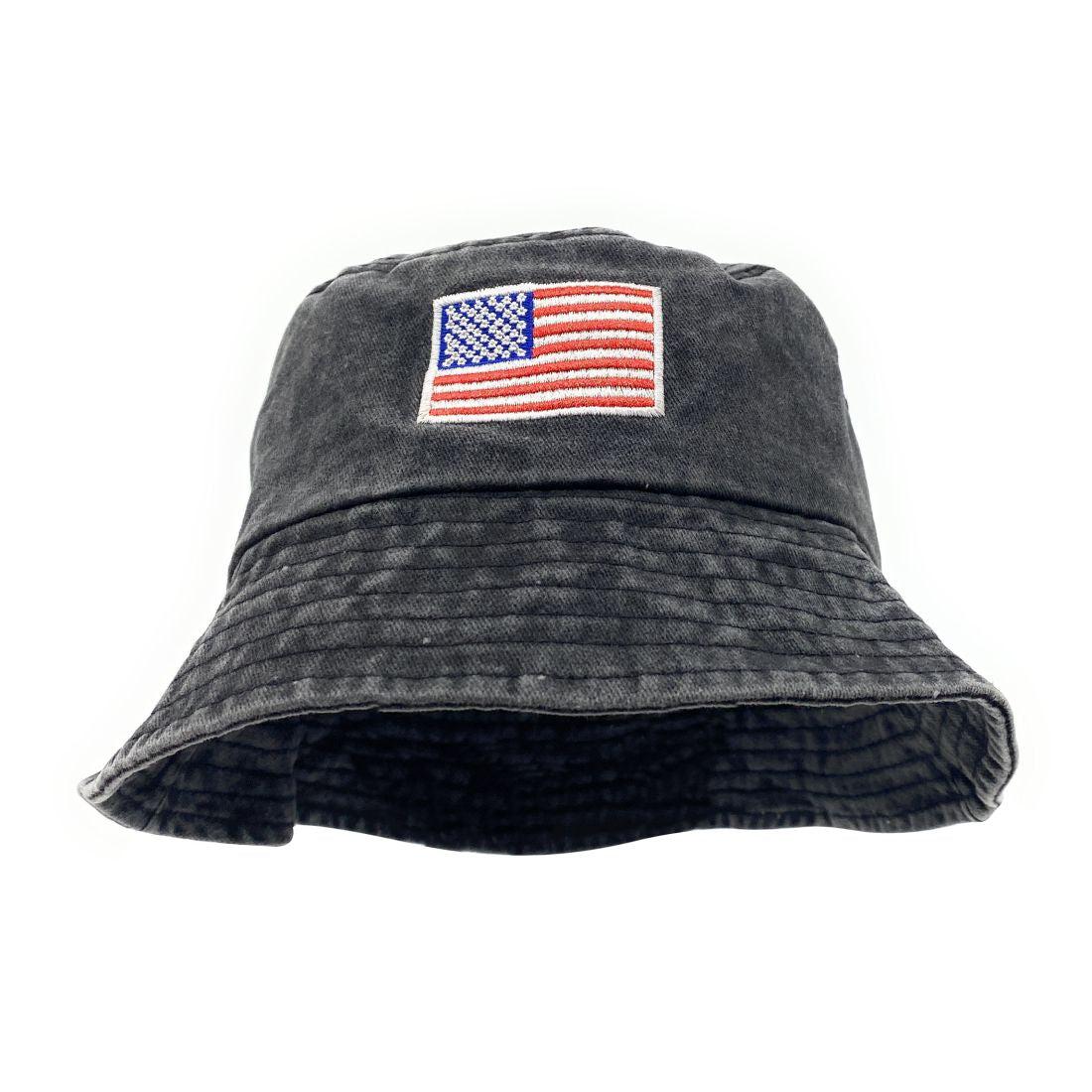 Empire Cove Washed USA Flag Cotton Bucket Hats Patriotic Hats Fisherman Cap-Khaki-