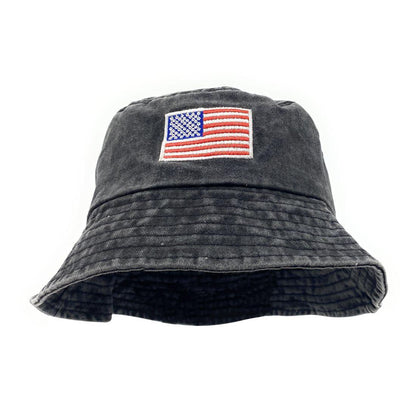 Empire Cove Washed USA Flag Cotton Bucket Hats Patriotic Hats Fisherman Cap-Khaki-