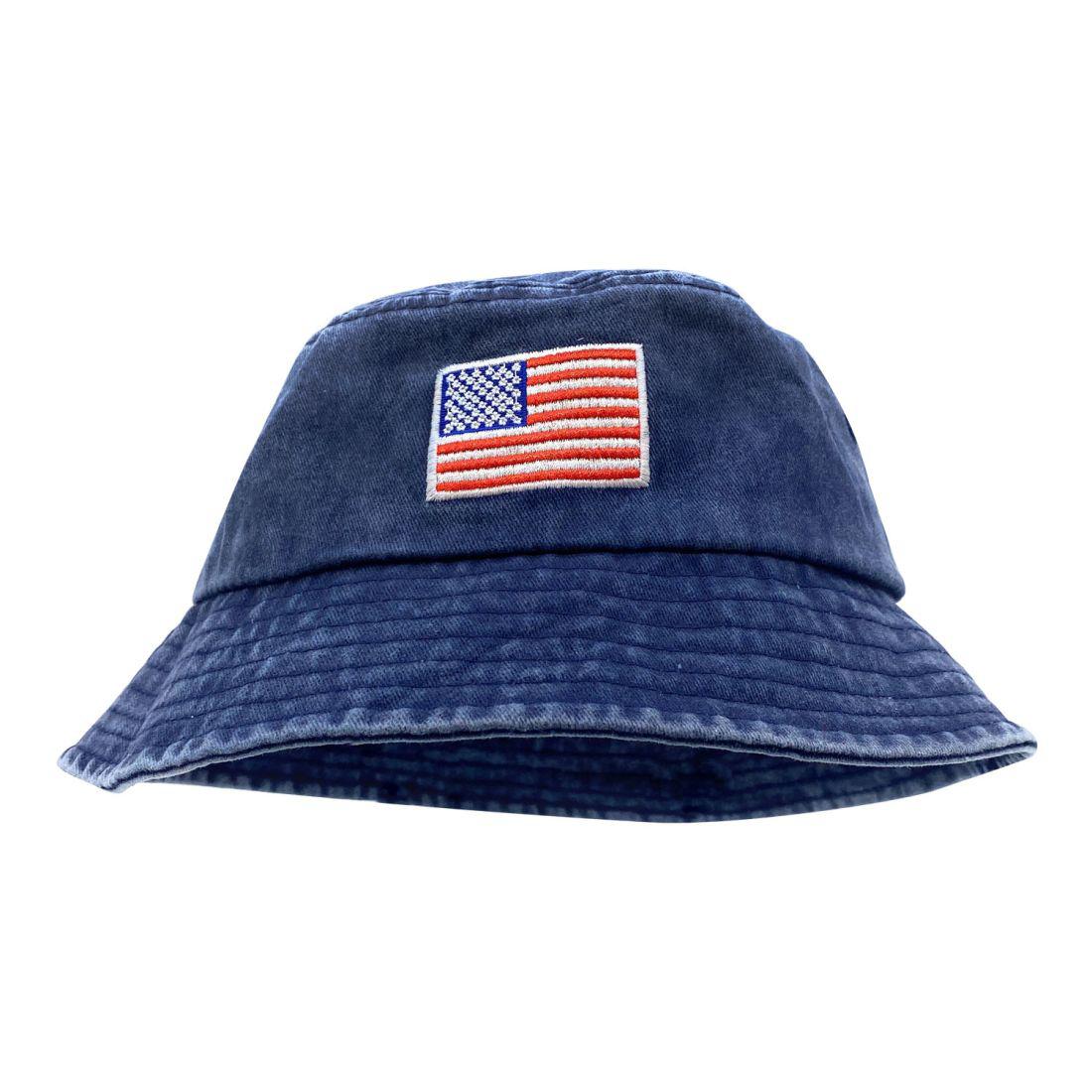 Empire Cove Washed USA Flag Cotton Bucket Hats Patriotic Hats Fisherman Cap-Khaki-