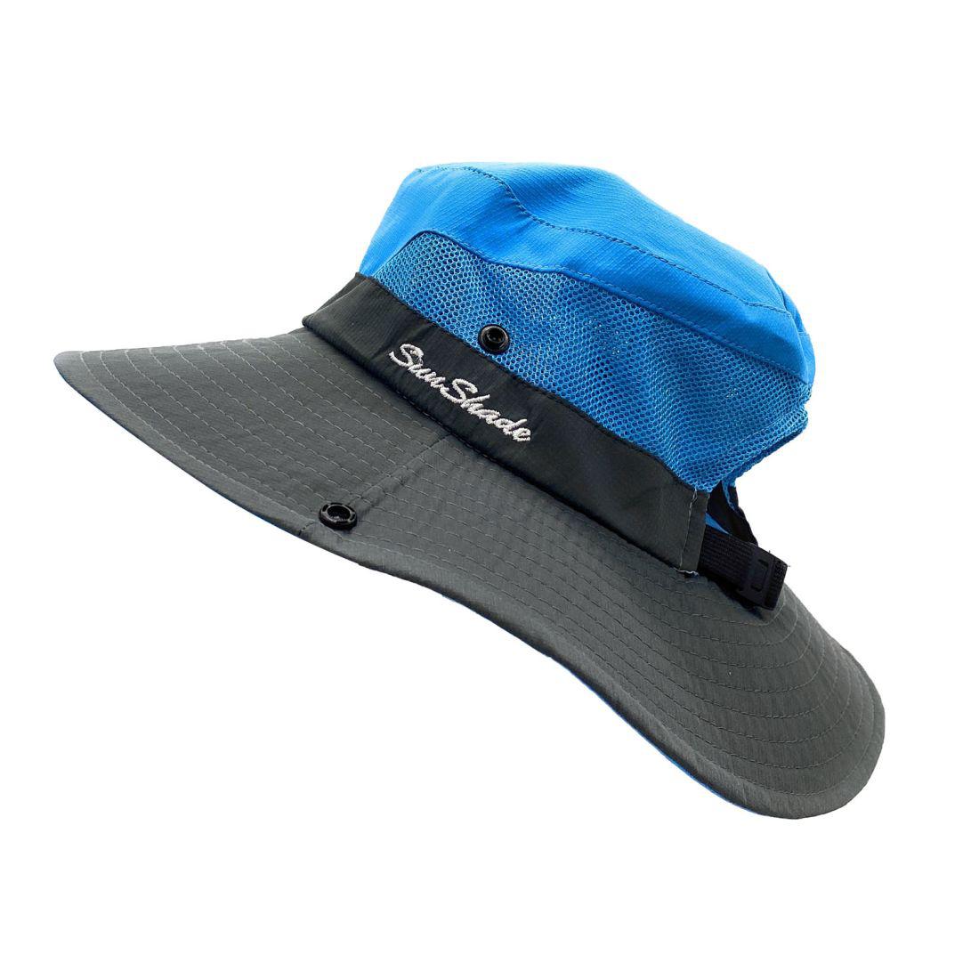 Empire Cove Womens Wide Sun Hat Ponytail Summer Sports Bucket Cap UV Protection-Blue-