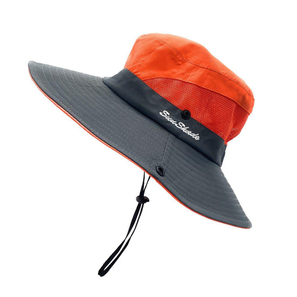Empire Cove Womens Wide Sun Hat Ponytail Summer Sports Bucket Cap UV Protection, Orange