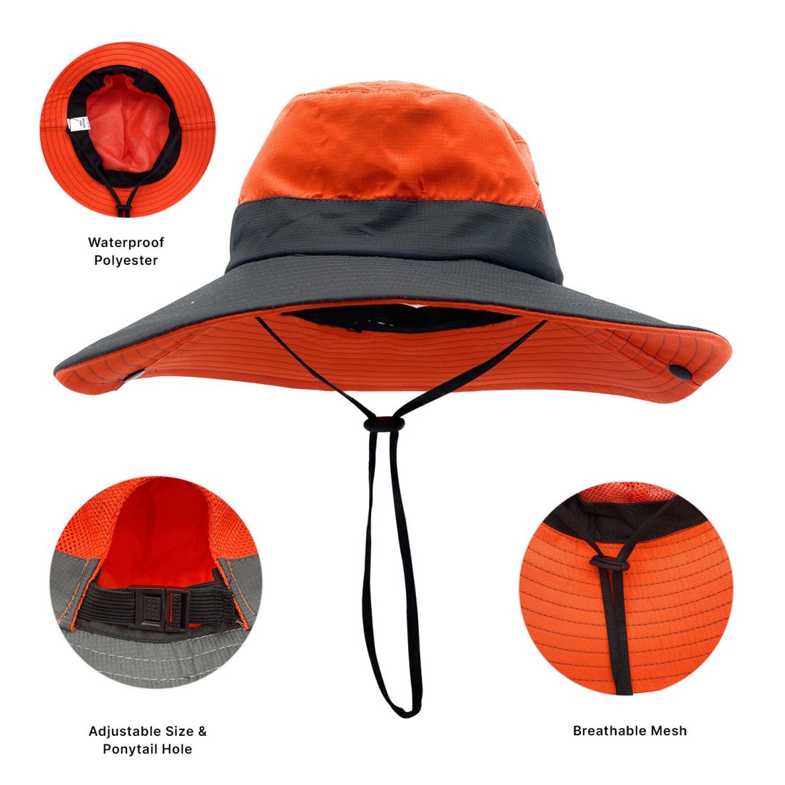 Empire Cove Womens Wide Sun Hat Ponytail Summer Sports Bucket Cap UV Protection-Blue-