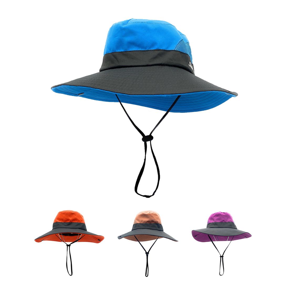 Empire Cove Womens Wide Sun Hat Ponytail Summer Sports Bucket Cap UV Protection-Blue-