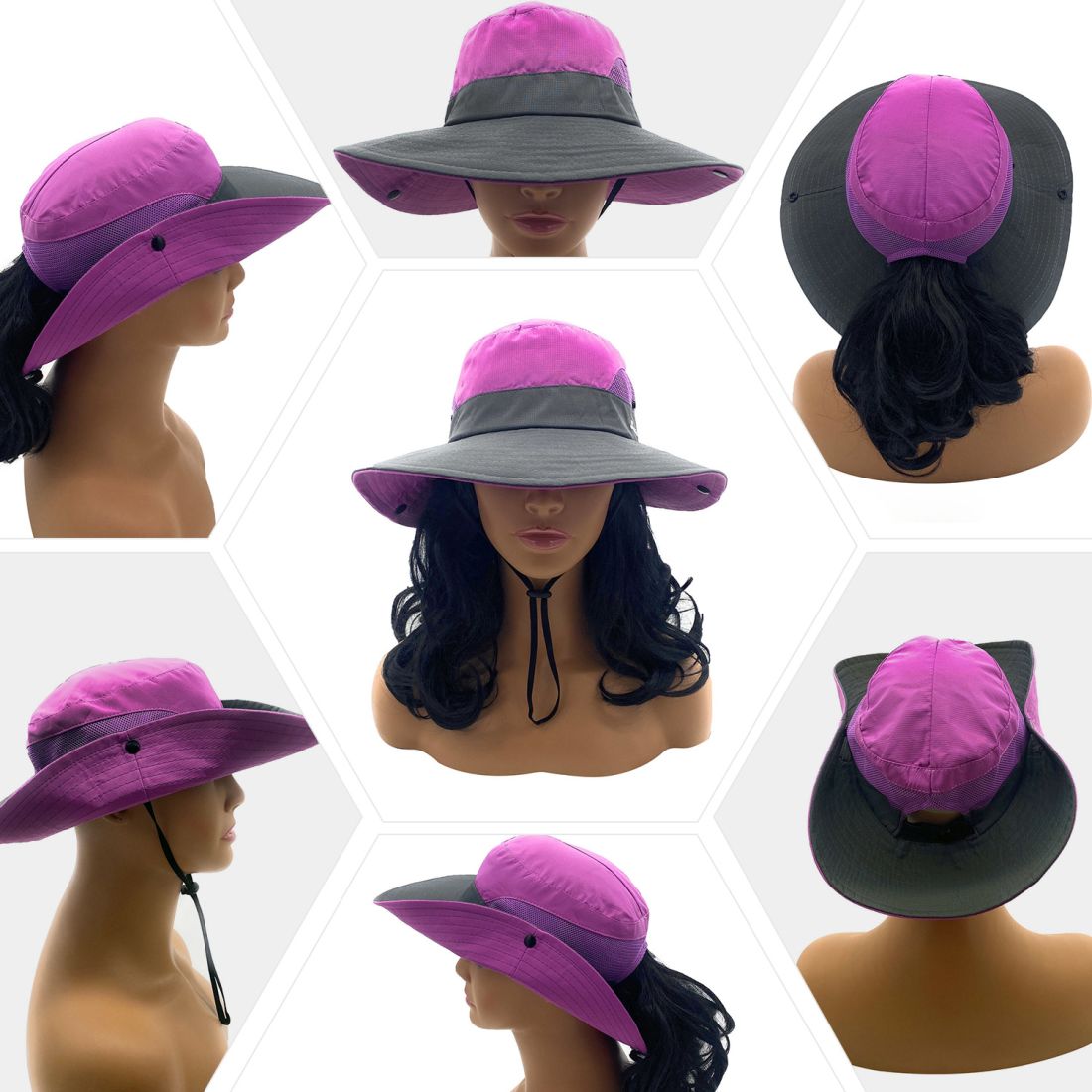 Empire Cove Womens Wide Sun Hat Ponytail Summer Sports Bucket Cap UV Protection-Blue-