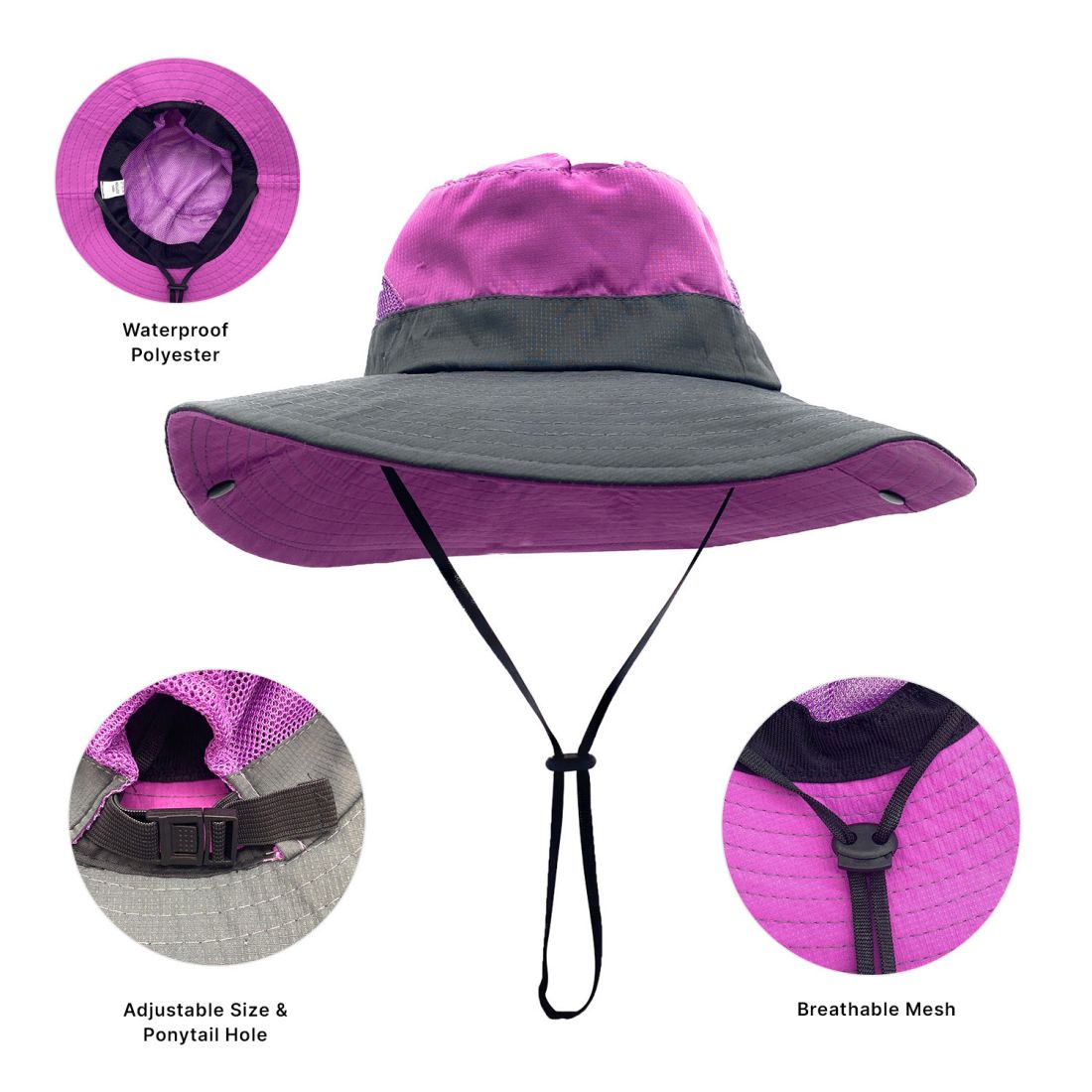 Empire Cove Womens Wide Sun Hat Ponytail Summer Sports Bucket Cap UV Protection-Blue-