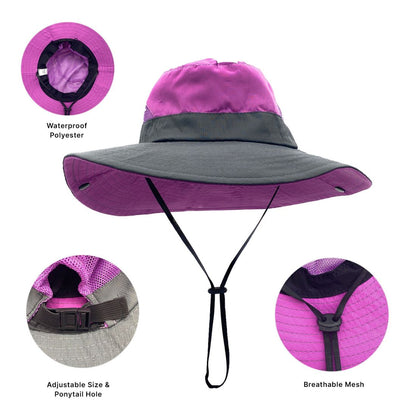Empire Cove Womens Wide Sun Hat Ponytail Summer Sports Bucket Cap UV Protection-Blue-