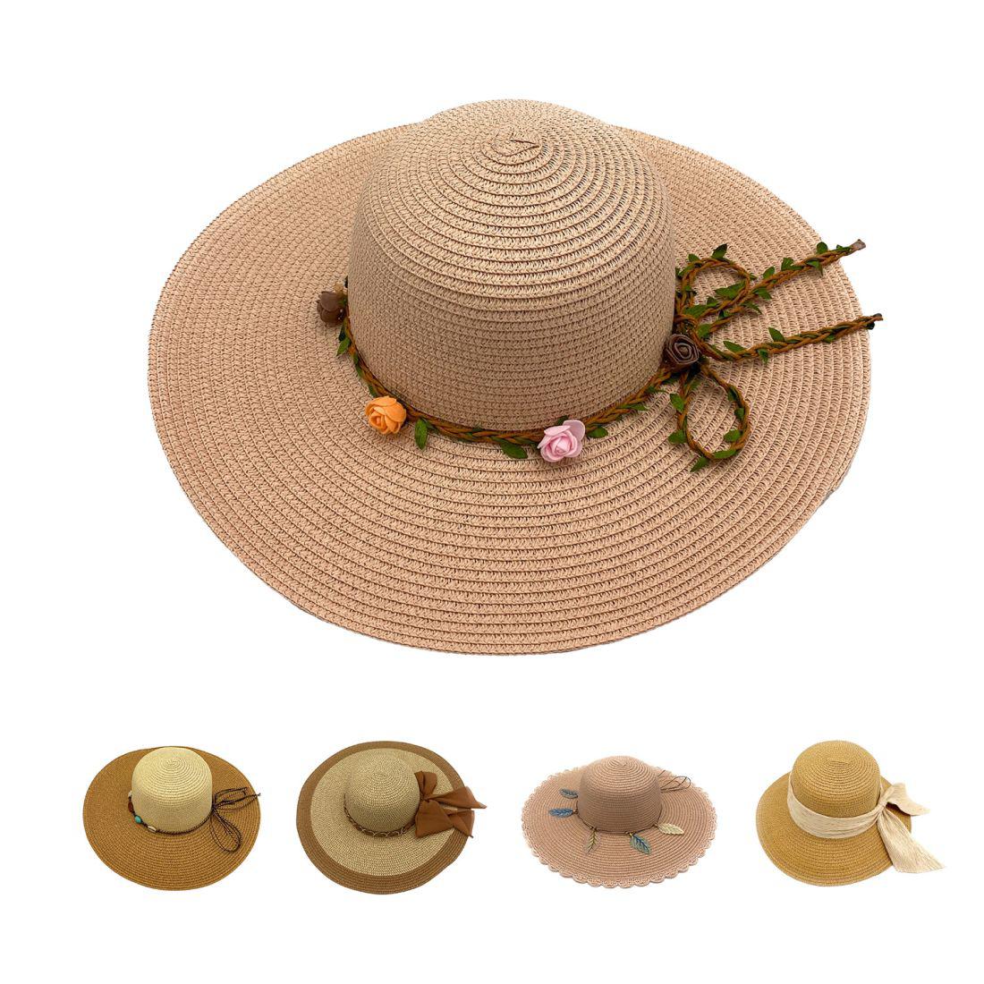 Empire Cove Womens Wide Brim Straw Hat Floppy Sun Hat Panama Fedora Summer-Flower Pink-