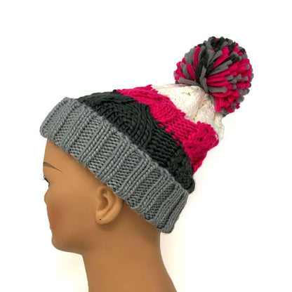 Empire Cove Cable Knit Beanie with Pom Pom Winter Multi Color Womens-Charcoal-