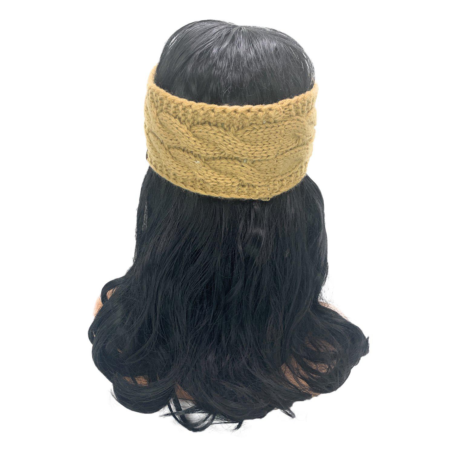 Empire Cove Reversible Headband Beanie Womens Winter Warm Solid Cable Knit-Black-