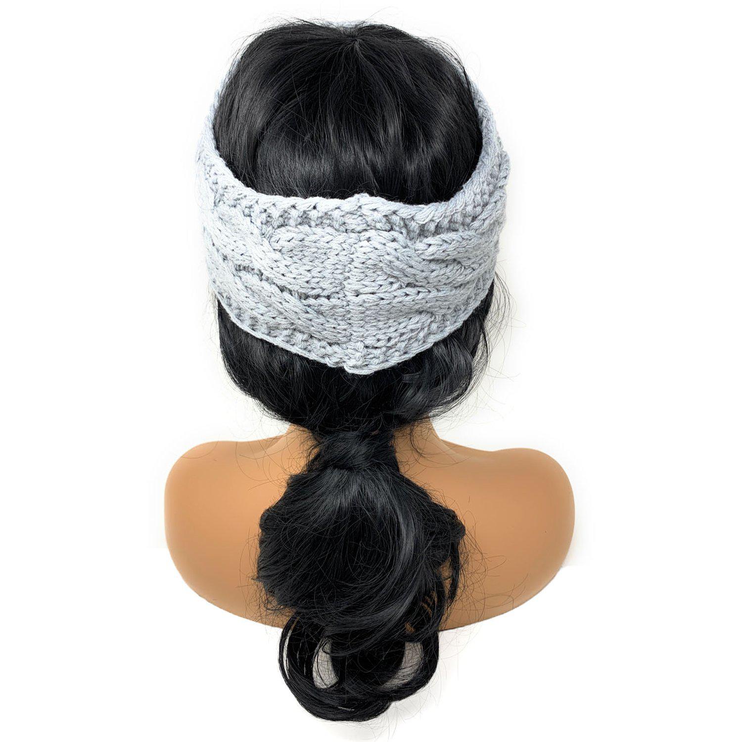 Empire Cove Reversible Headband Beanie Womens Winter Warm Solid Cable Knit-Black-