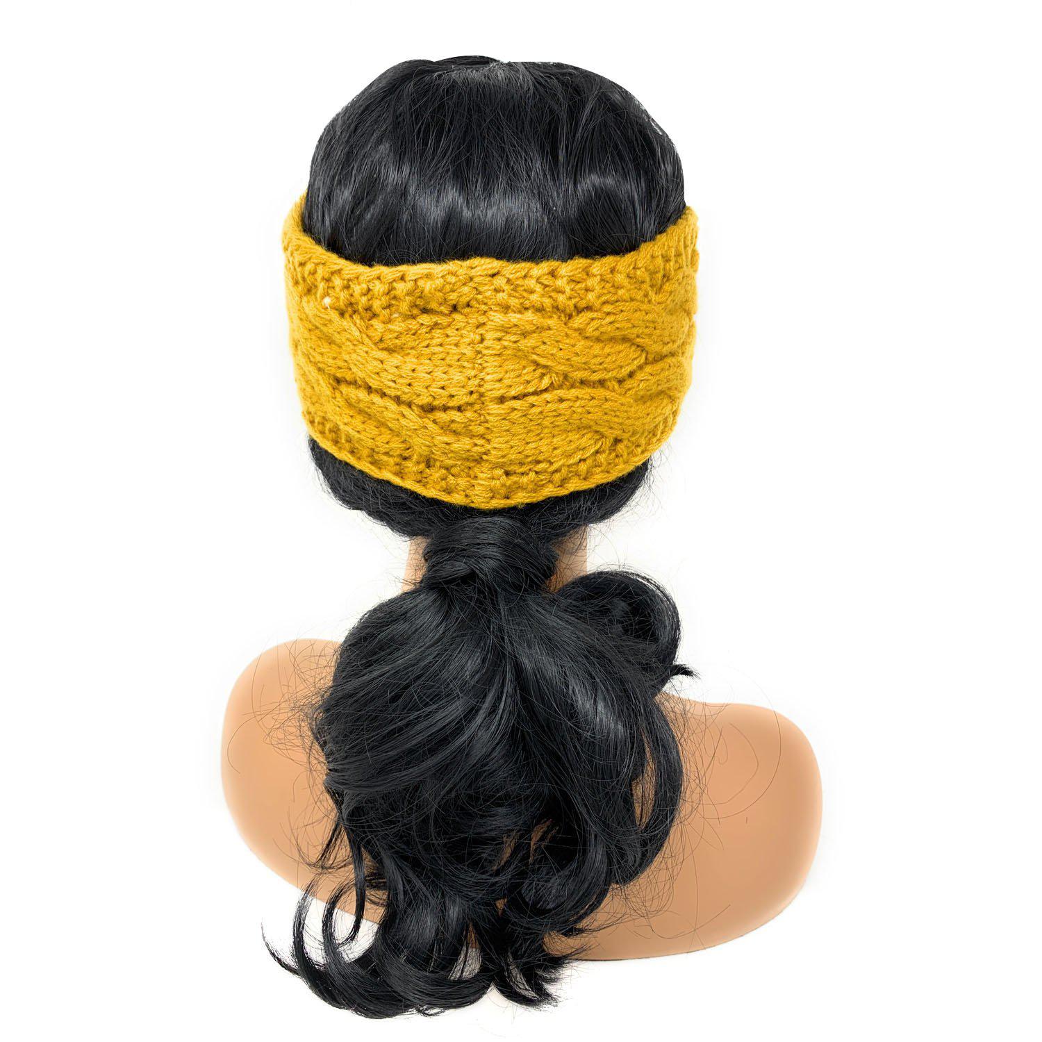 Empire Cove Reversible Headband Beanie Womens Winter Warm Solid Cable Knit-Black-