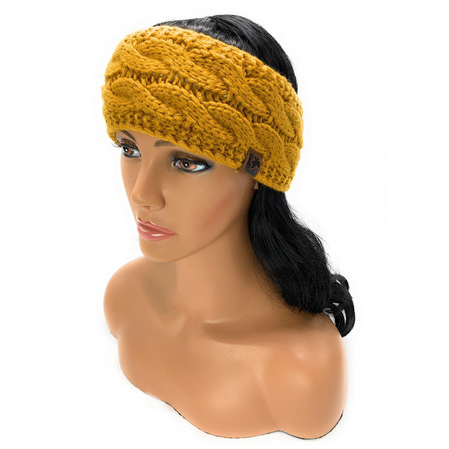 Empire Cove Reversible Headband Beanie Womens Winter Warm Solid Cable Knit-Black-