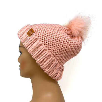 Empire Cove Winter Warm Solid Knit Cuff Beanie with Pom Pom Womens-Black-