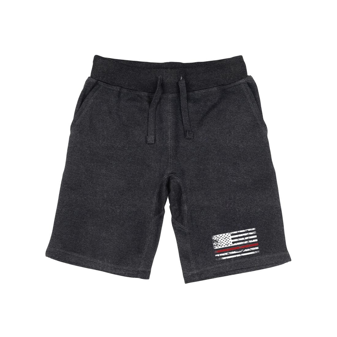 RAPDOM TS6 Fleece Gym Shorts Thin Red Line USA Flag-Heather Charcoal-Small-