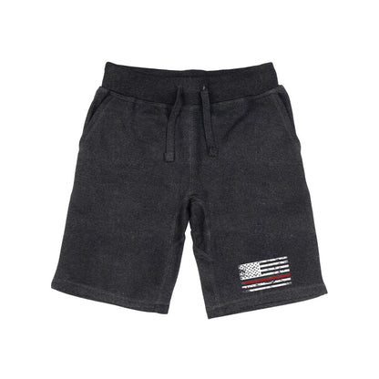 RAPDOM TS6 Fleece Gym Shorts Thin Red Line USA Flag-Heather Charcoal-Small-