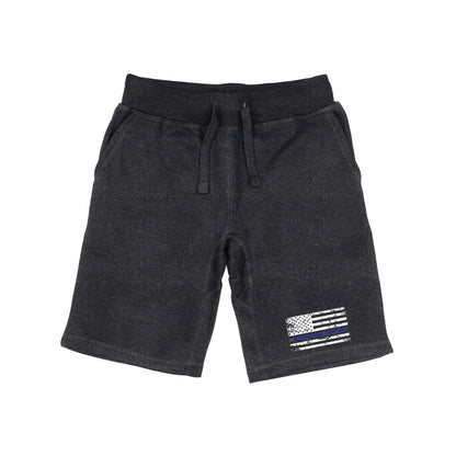 RAPDOM TS6 Fleece Gym Shorts Thin Blue Line USA Flag-Heather Charcoal-Small-