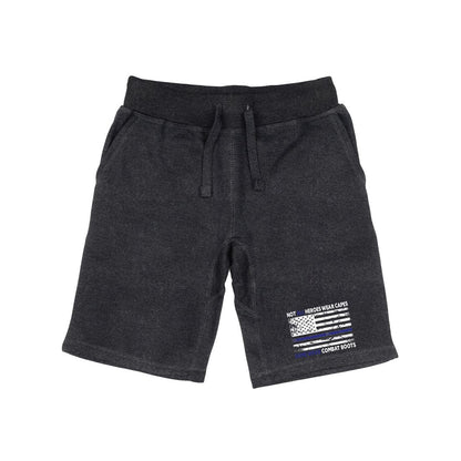 RAPDOM TS6 Fleece Gym Shorts Heroes Capes Thin Blue Line USA Flag-Heather Charcoal-Small-