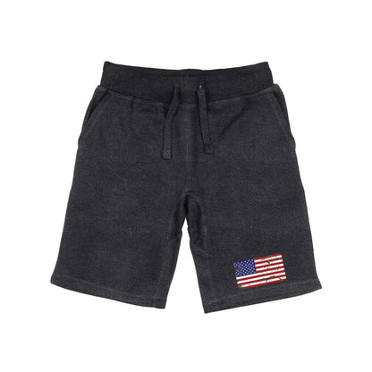 RAPDOM TS6 Fleece Gym Shorts Vintage Patriotic USA Flag-Heather Charcoal-Small-