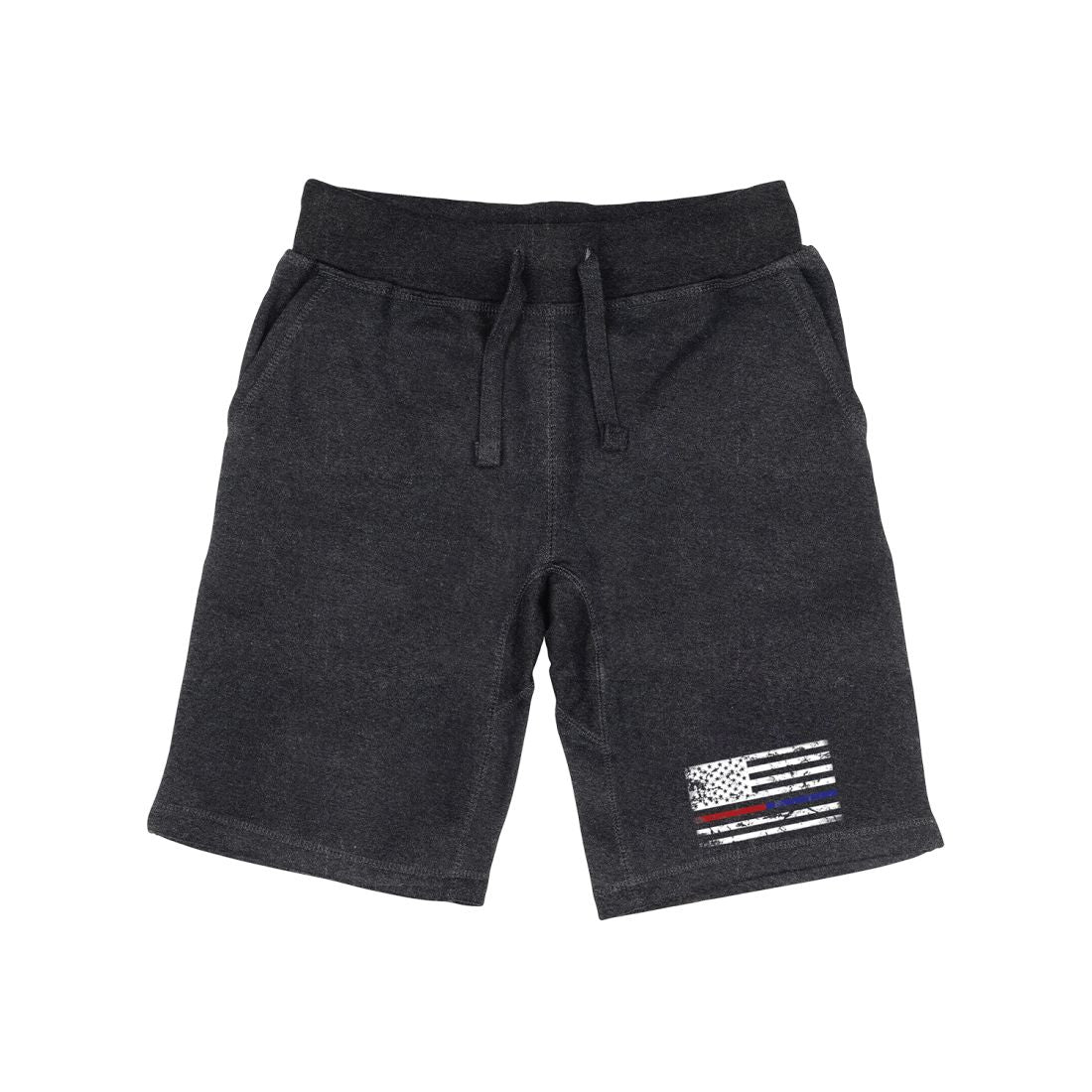 RAPDOM TS6 Fleece Gym Shorts Dual USA Flag TRL TBL Thin Red and Blue Line-Heather Charcoal-Small-