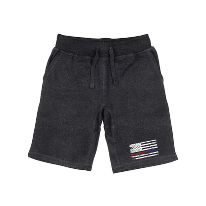 RAPDOM TS6 Fleece Gym Shorts Dual USA Flag TRL TBL Thin Red and Blue Line-Heather Charcoal-Small-