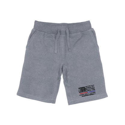 RAPDOM TS6 Fleece Gym Shorts Dual USA Flag TRL TBL Thin Red and Blue Line-Heather Grey-Small-