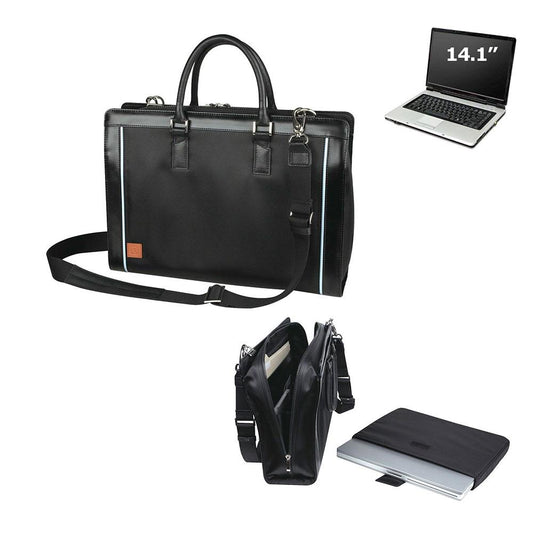 Laptop Notebook Bag Brief Case Expandable Leather Trim to Fit 14inch Computer-