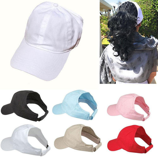 100% Cotton Ponytail Visor Baseball Caps Hats Flex Elastic Closure Womens Girls-RED-