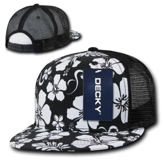 1 Dozen Decky Hibiscus Flower Floral Hawaiian Cotton Trucker Baseball Caps Hats Wholesale Bulk-