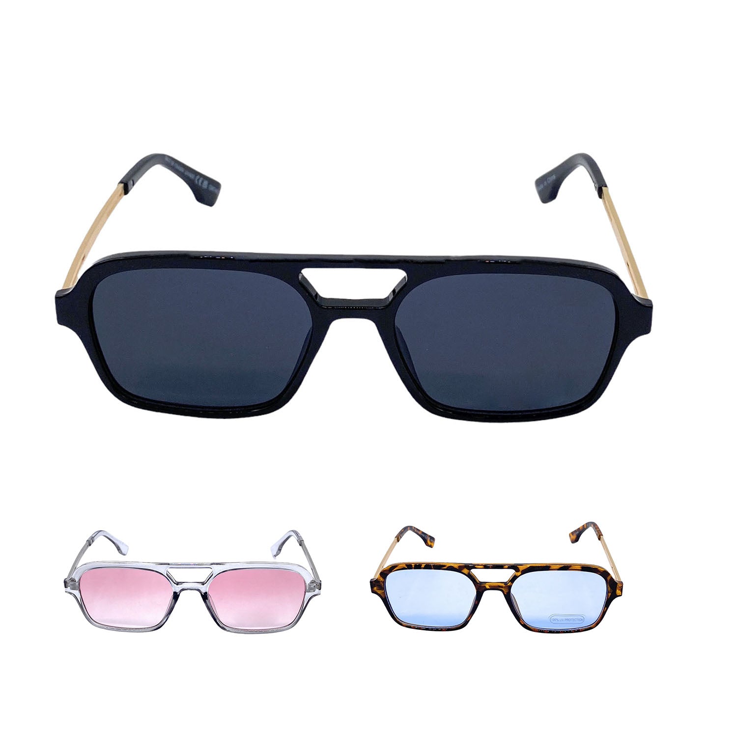 Empire Cove Aviator Sunglasses Retro Stylish Double Bridge UV Protection Driving-Black-