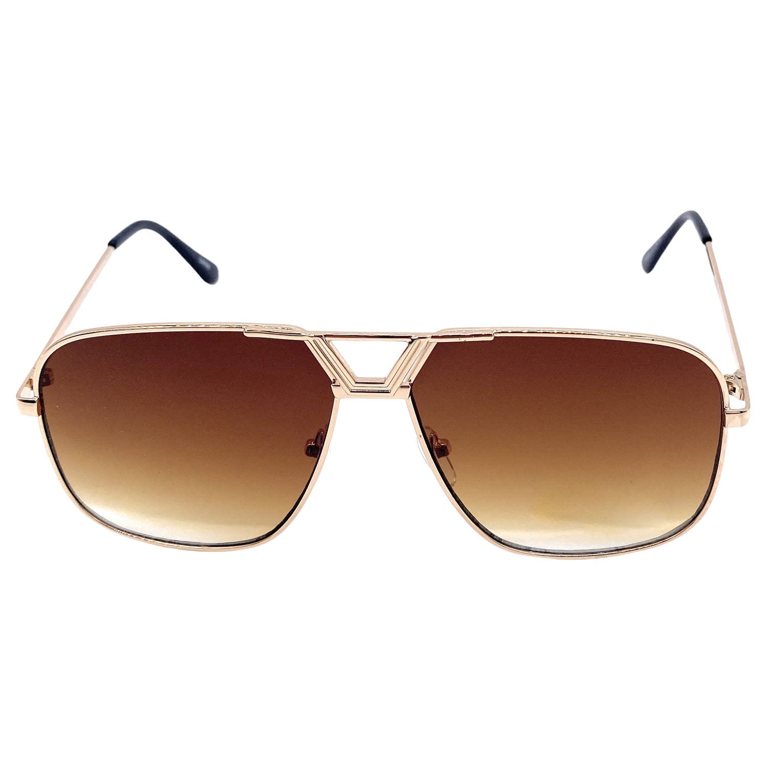 Empire Cove Oversized Aviator Sunglasses Stylish Metal Frame Gradient Shades-Gold/Brown-