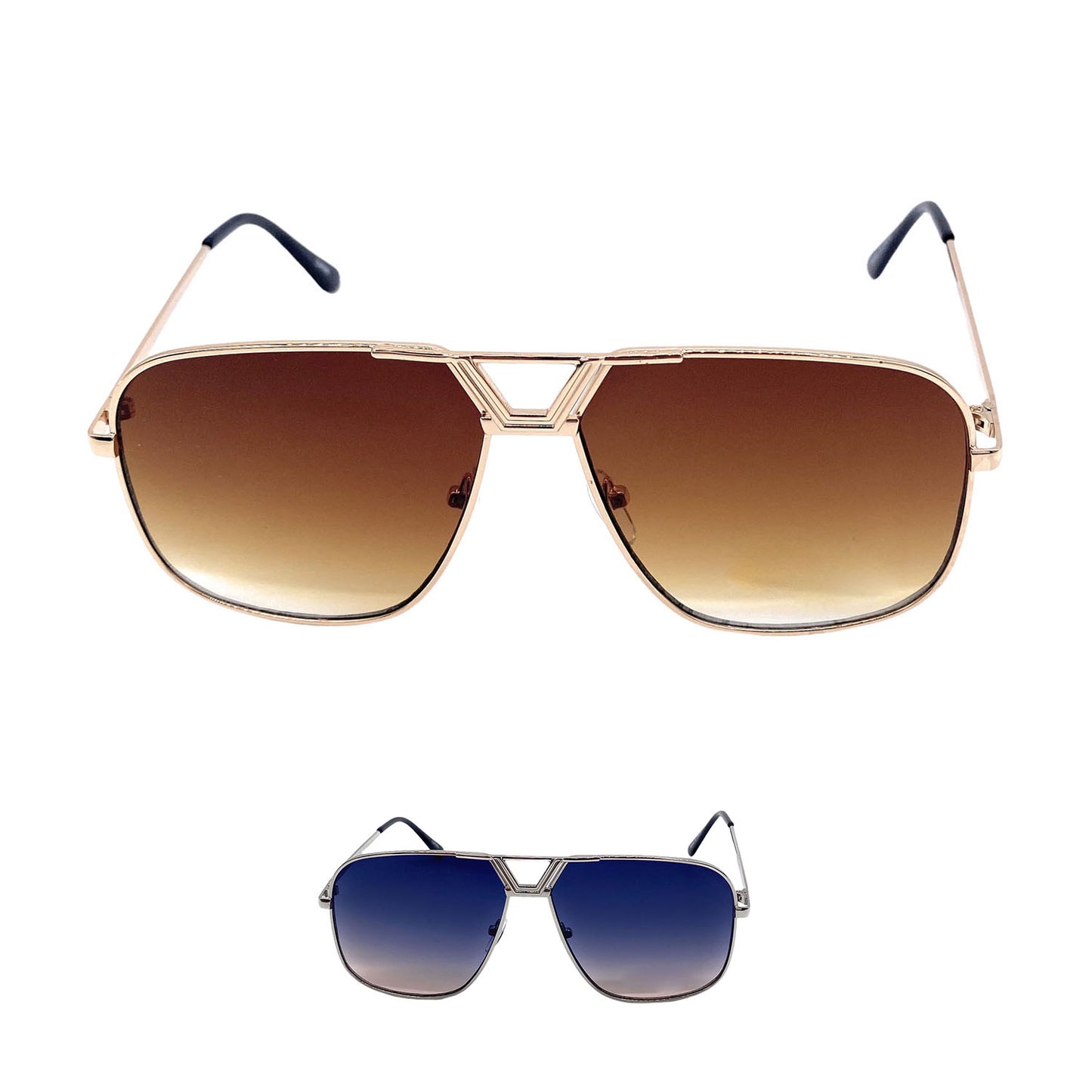 Empire Cove Oversized Aviator Sunglasses Stylish Metal Frame Gradient Shades-Gold/Brown-