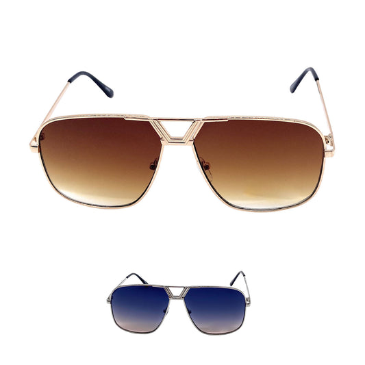 Empire Cove Oversized Aviator Sunglasses Stylish Metal Frame Gradient Shades-Gold/Brown-