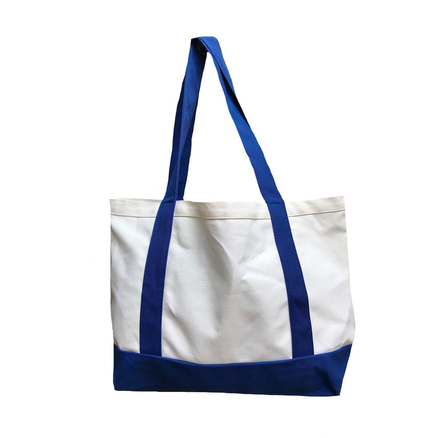Cotton Canvas Reusable Grocery Shopping Tote Bags With Gusset For Travel Sports Plain 19inch-ROYAL/WHITE-