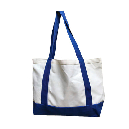 Cotton Canvas Reusable Grocery Shopping Tote Bags With Gusset For Travel Sports Plain 19inch-ROYAL/WHITE-