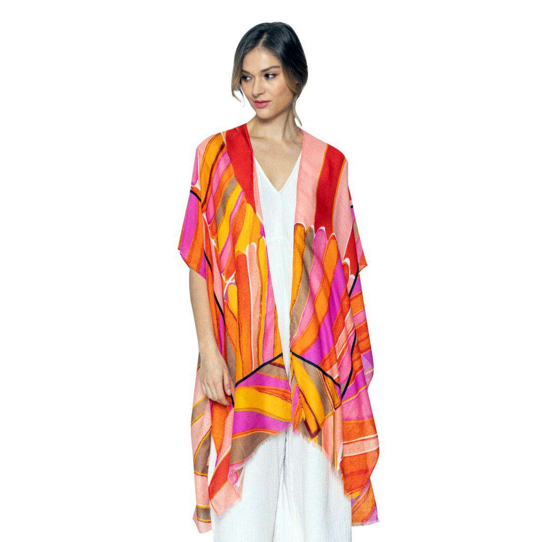 Empire Cove Womens Abstract Print Kimono Shawl Wraps Beach Cover Ups Summer-Blue-