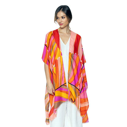 Empire Cove Womens Abstract Print Kimono Shawl Wraps Beach Cover Ups Summer-Blue-