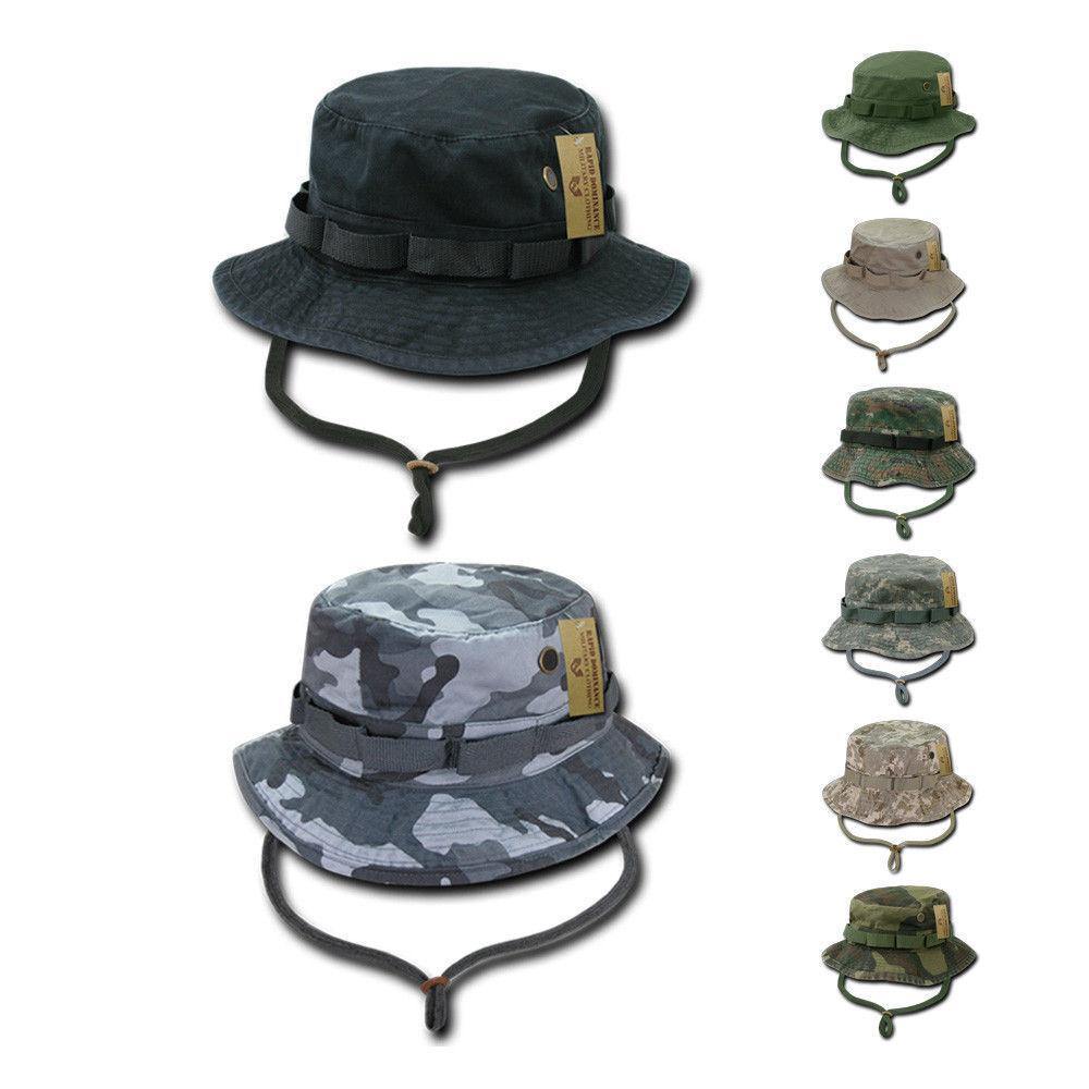 Military Style Boonie Bucket Fishing Hunting Rain Camouflage Hats Caps, Black / Medium (7 1/8 - 7 1/4)