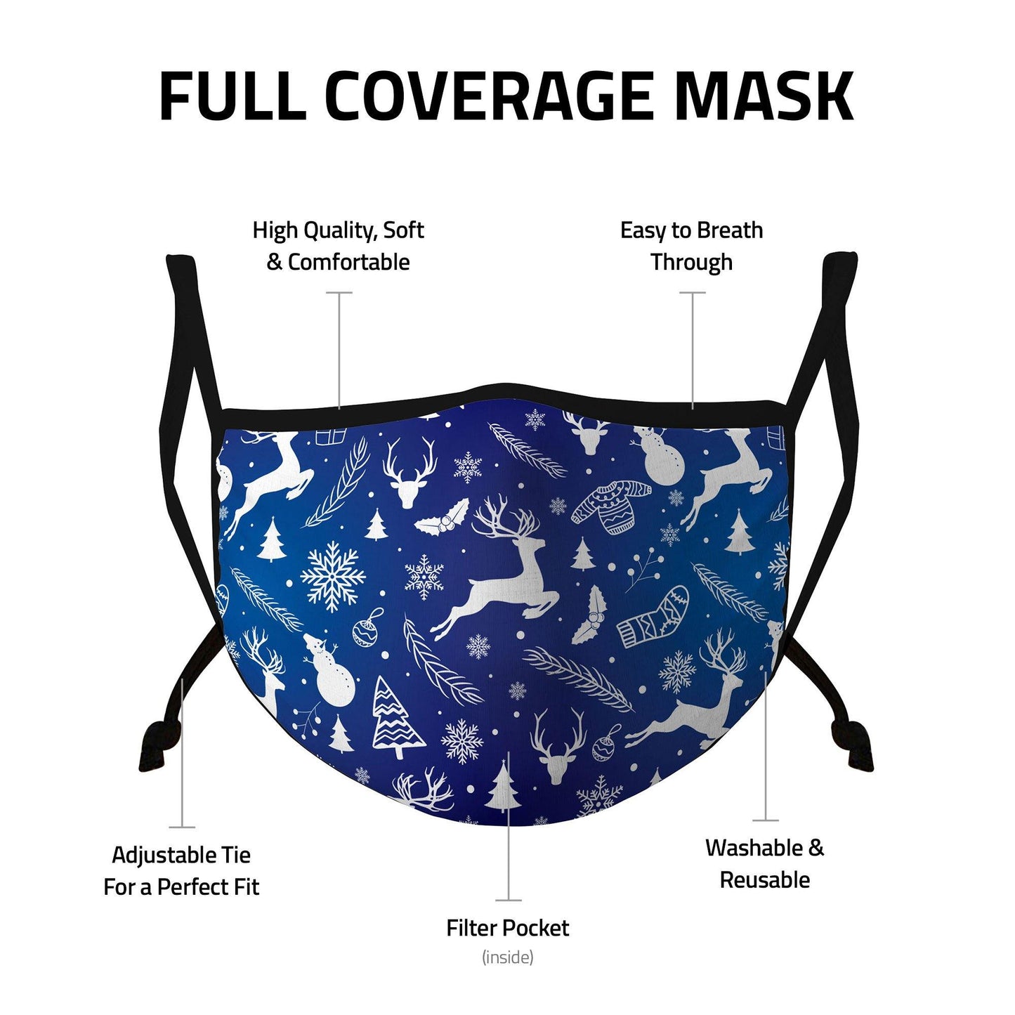 Casaba 4 Pack Face Masks Cute Holiday Christmas Cotton Adjustable Washable Reusable-Adult-