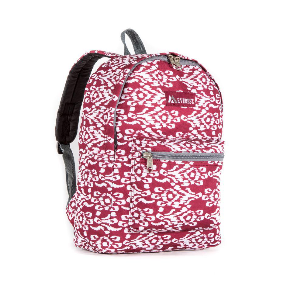 Everest Backpack Book Bag - Back to School Basics - Fun Patterns & Prints-Burgundy/White Ikat-