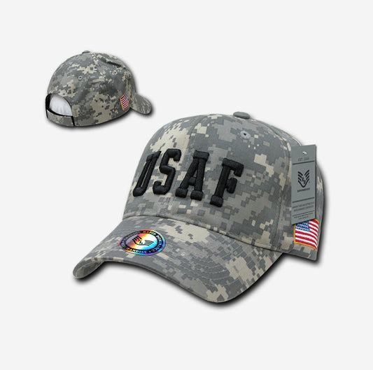 Rapid Dominance Air Force USAF Text Flag Acu Ucp Digital Washed Cotton Camouflage Caps Hats-
