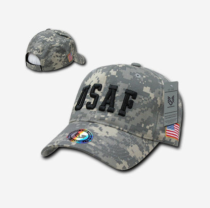 Rapid Dominance Air Force USAF Text Flag Acu Ucp Digital Washed Cotton Camouflage Caps Hats-